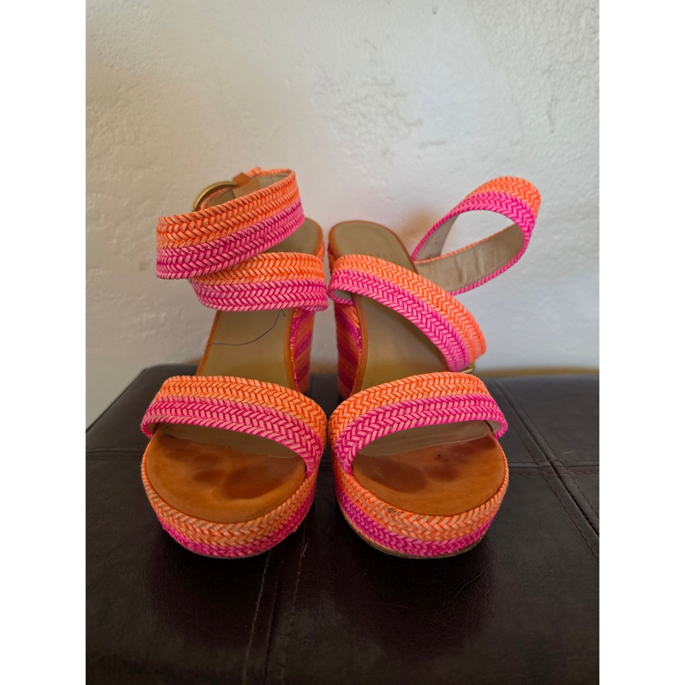 Stuart‎ Weitzman Bright Neon Colors Canvas and Leather Maximalist Wedges sz 7 - Picture 2 of 11